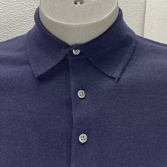 NEW BROOKS BROTHERS Men Polo Sweater Navy Blue  Merino Wool Pullover - Picture 2 of 7
